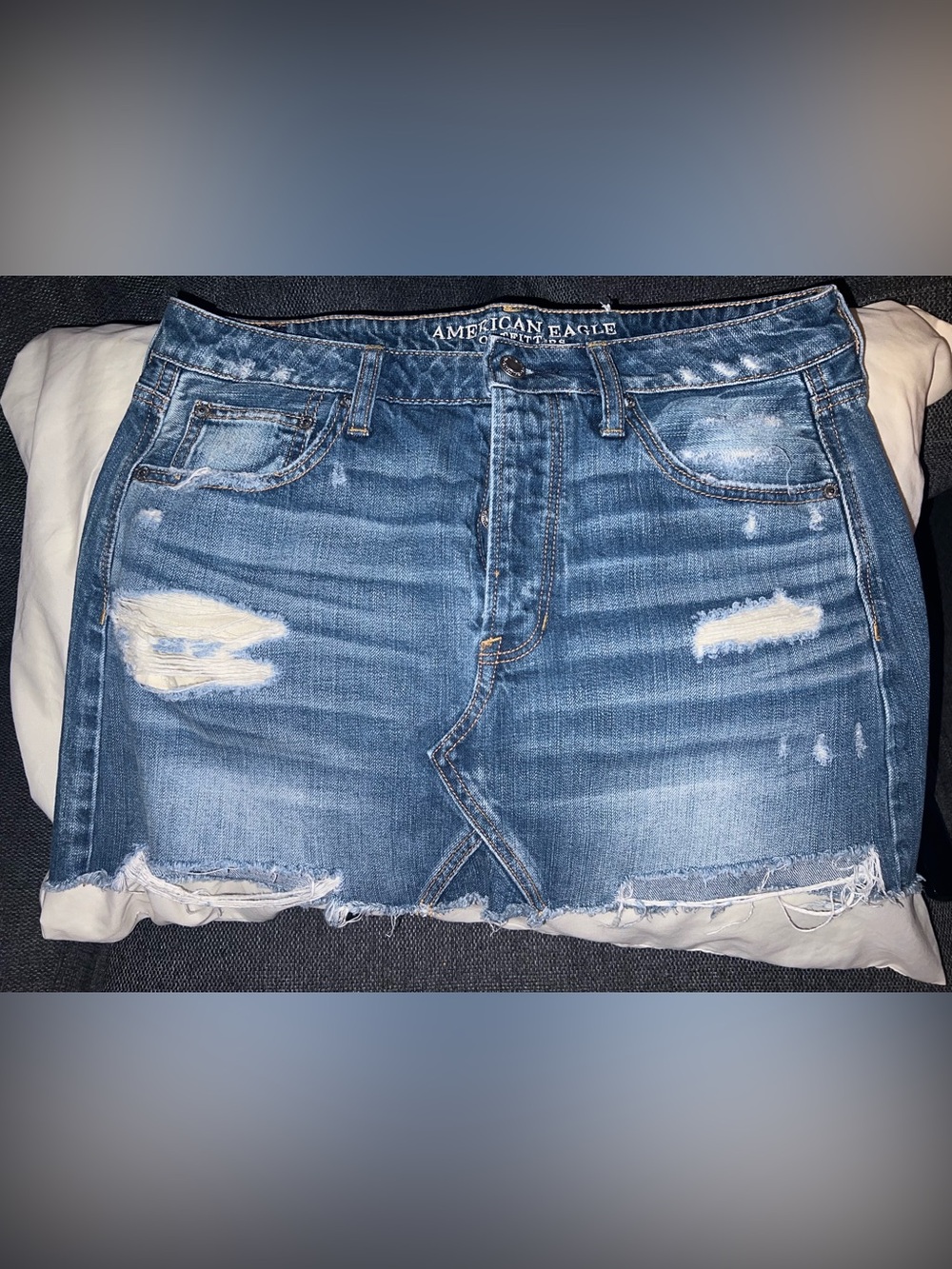 American Eagle Outfitters Distressed Denim Mini Skirt - Blue Light Wash Sz 12